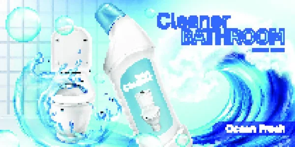 Toilet Cleaner Bottle Water Wave Promo Poster — Stock Vector