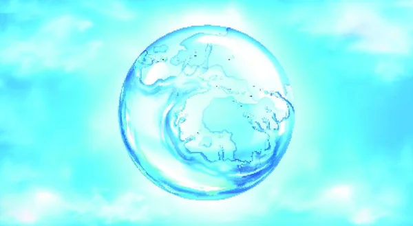 Water Splashing Sphere Blue Sky Background — Stock Vector