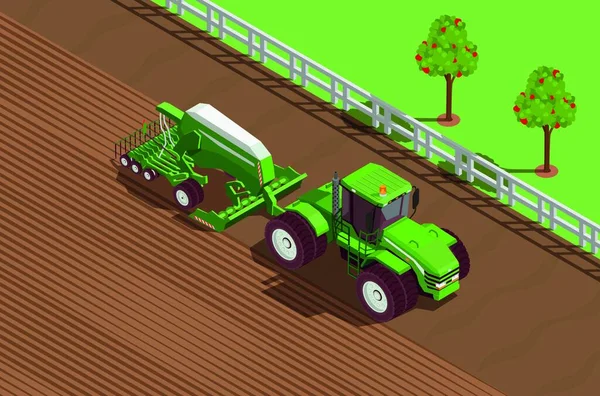 Jordbruksmaskiner Isometrisk Bakgrund — Stock vektor