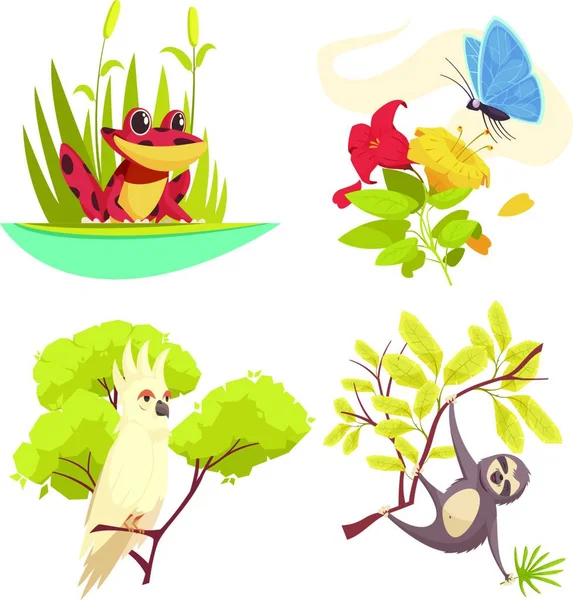 Animals Jungle Design Concept Illustrazione Vettoriale Colorata — Vettoriale Stock