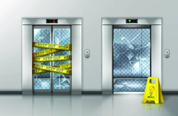 Ascenseurs Verre Brisés Fermés Pour Maintenance — Image vectorielle