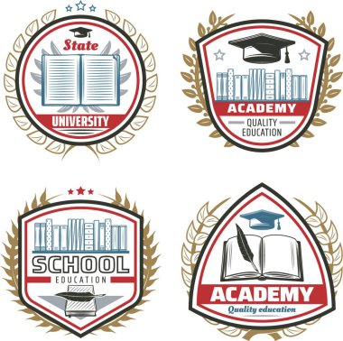 Vintage renkli eğitim amblem seti