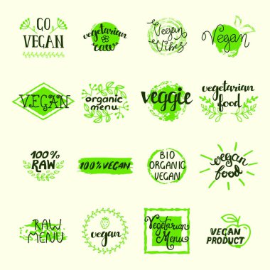 Vegan Elementleri Ayarlandı, vektör illüstrasyonu