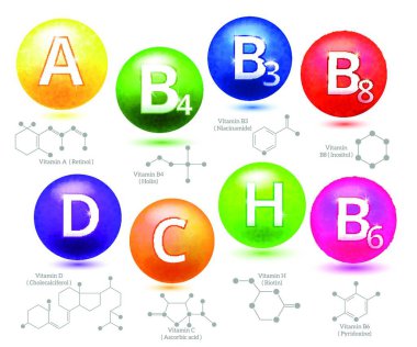 Vitaminler kimyasal yapılar vektör çizimi