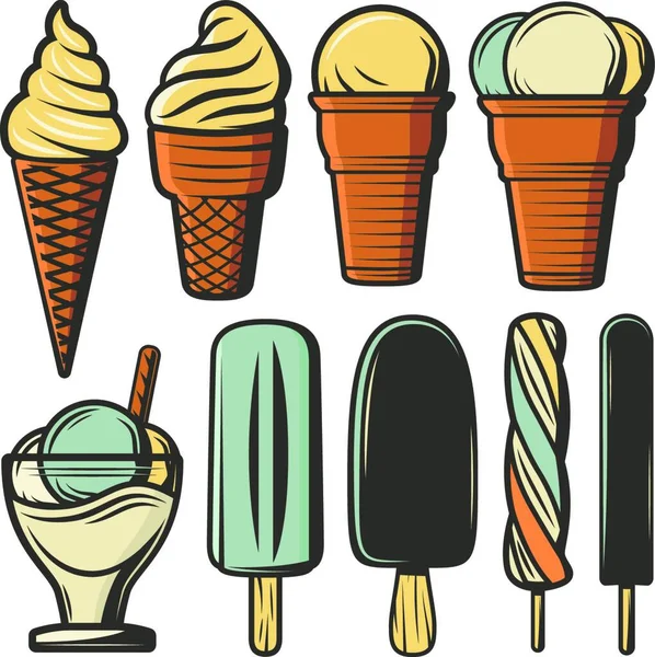 Винтажные Цветные Мороженое Набор — стоковый вектор