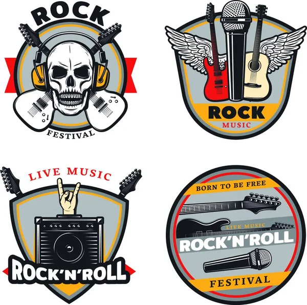 Vintage Colorato Rock Music Emblemi Set — Vettoriale Stock