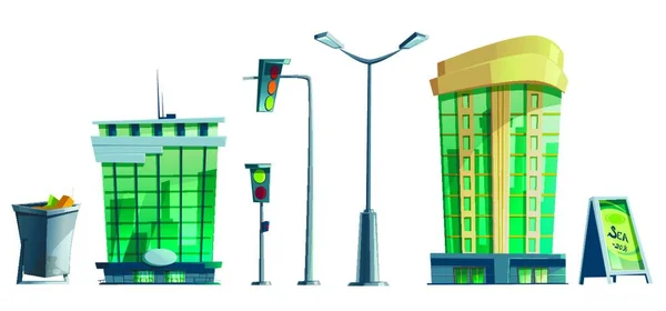 Moderní Kancelářské Budovy Semafory Pouliční Osvětlení — Stockový vektor