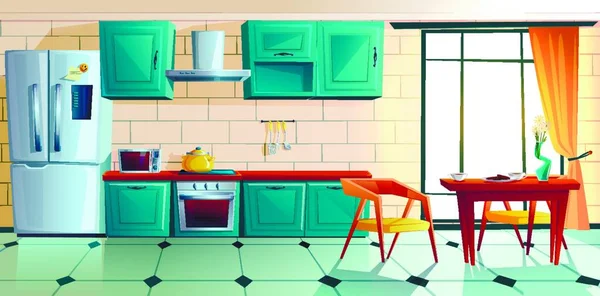 家電付きの家庭用キッチン 空のインテリア — ストックベクタ