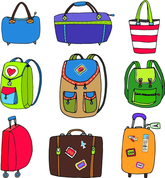 Verschiedene Gepäcktaschen Rucksäcke Und Koffer — Stockvektor