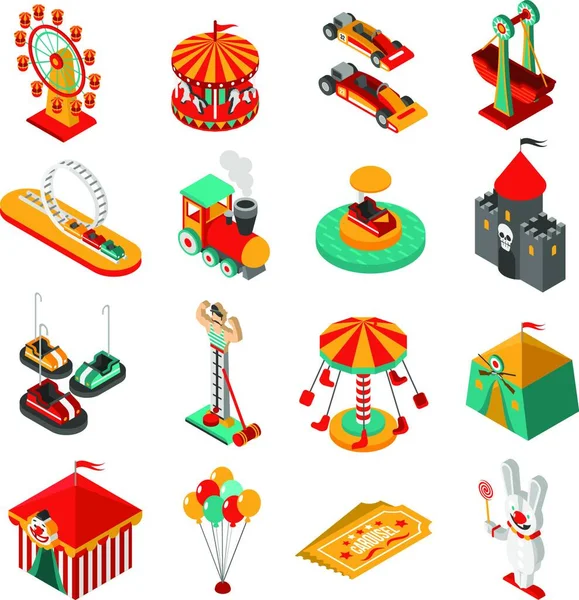 Amusement Park Isometric Icons Collection — Stock Vector