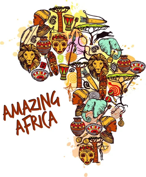 Ilustrasi Vektor Konsep Sketch Afrika - Stok Vektor