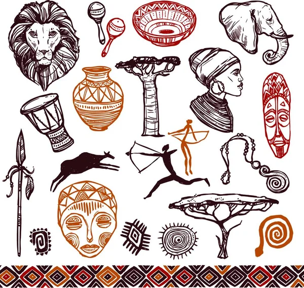 Africa Doodle Set Vektorillustration — Stockvektor