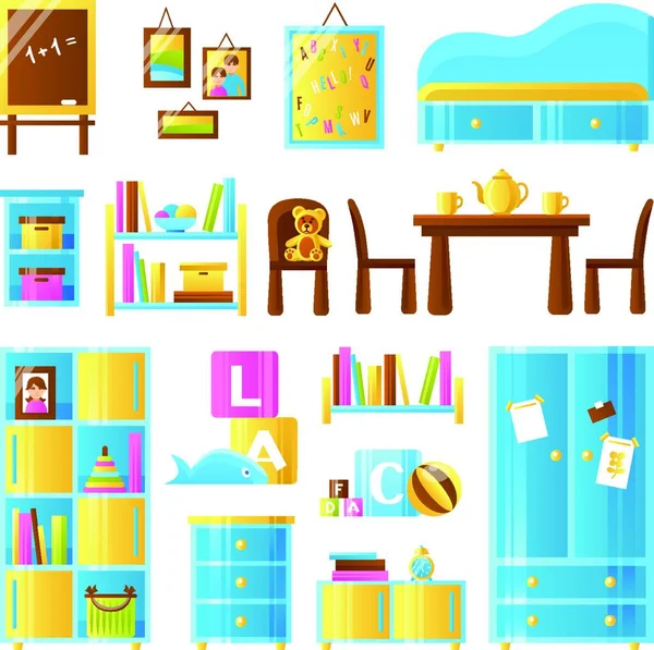 Babyzimmermöbel Farbiges Set — Stockvektor