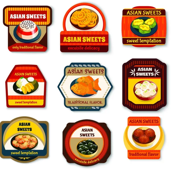Asian Sweets Naczynia Zestaw Wektor Ilustracja — Wektor stockowy