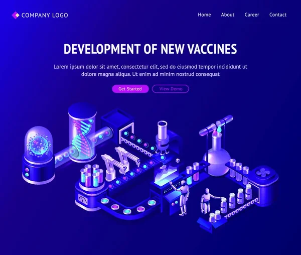 Laboratorio Desarrollo Vacunas Aterrizaje Isométrico — Vector de stock