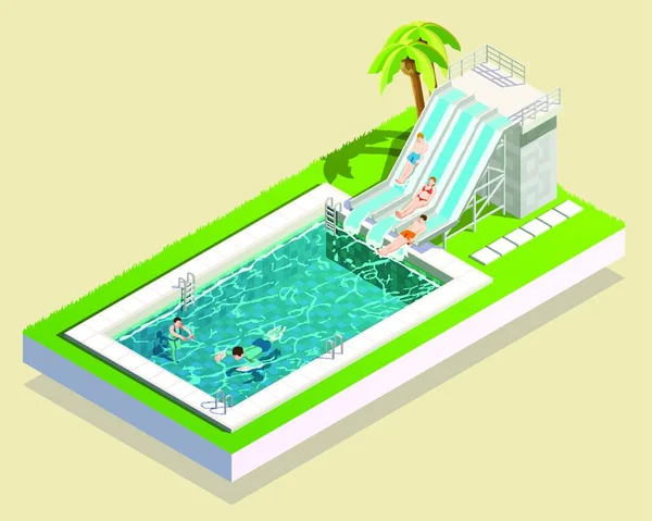 Water Park Pool Composition Vector Illustration — 스톡 벡터