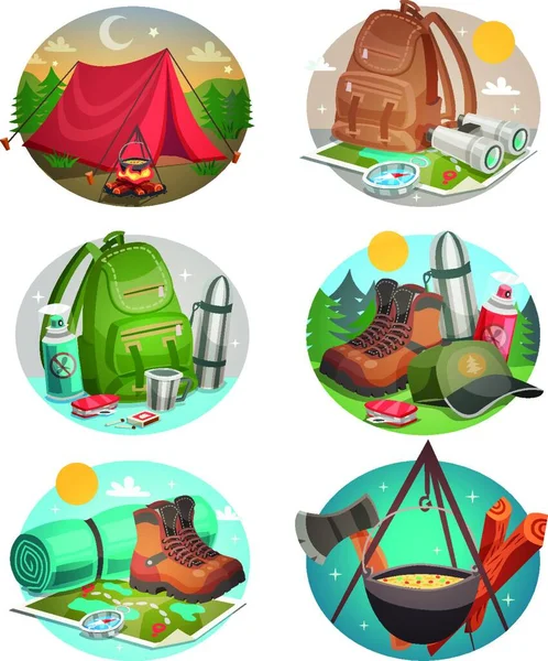 Camping Compositions Set Vector Illustration — 스톡 벡터