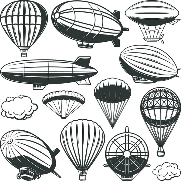Vintage Airship Collection Vector Ilustración — Archivo Imágenes Vectoriales