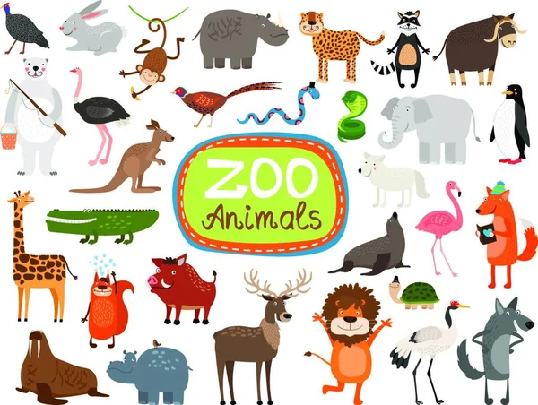 有可爱卡通动物的彩色卡片 — 图库矢量图片