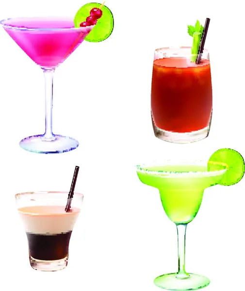 Illustration Vectorielle Set Réaliste Cocktail — Image vectorielle
