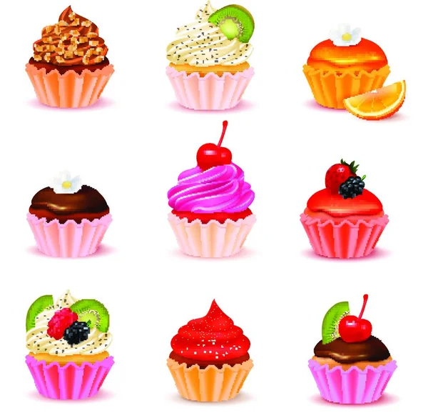 Cupcakes Colorés Pour Toile Illustration Vectorielle — Image vectorielle