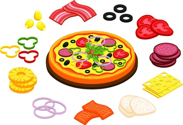 Μαγειρική Πίτσα Concept Πολύχρωμη Διανυσματική Απεικόνιση — Διανυσματικό Αρχείο