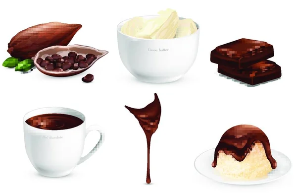 Cacao Produits Set Illustration Vectorielle — Image vectorielle