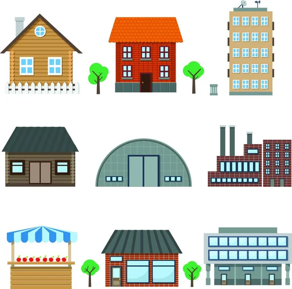 Building Icons Vector Illustration — Stock Vector