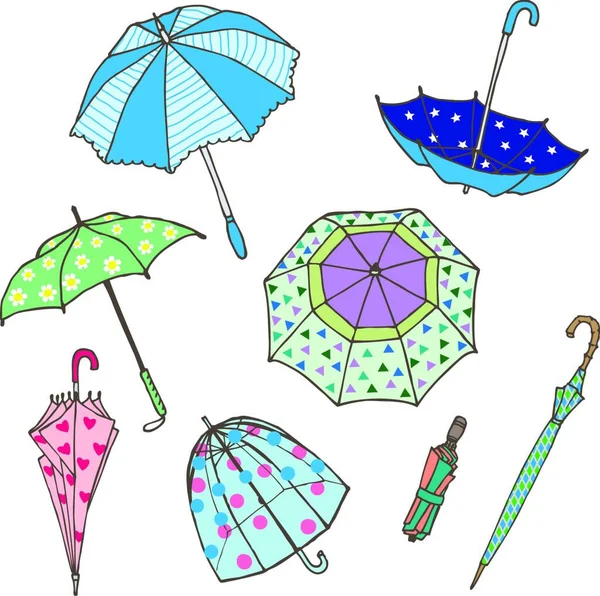 Colorful Umbrellas Collection Vector Illustration — Stock Vector