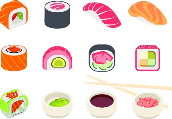 Colorido Sushi Set Vector Ilustración — Vector de stock