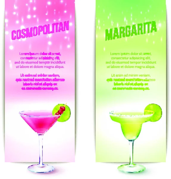 Cocktails Banner Set Vector Illustration — Stock Vector