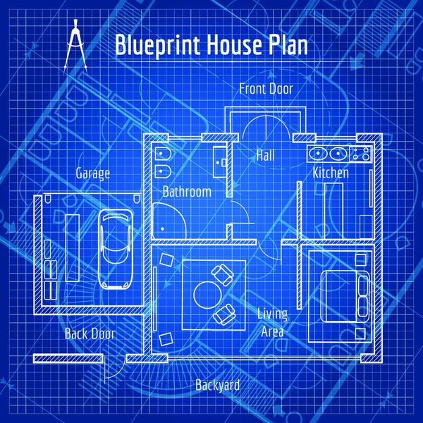 Blueprint Casa Plano Vetor Ilustração — Vetor de Stock