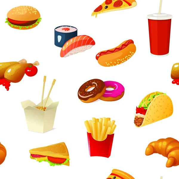 Fast Food Desen Vektör Çizim — Stok Vektör