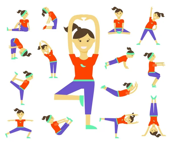 Poses Yoga Féminin Sur Fond Blanc — Image vectorielle
