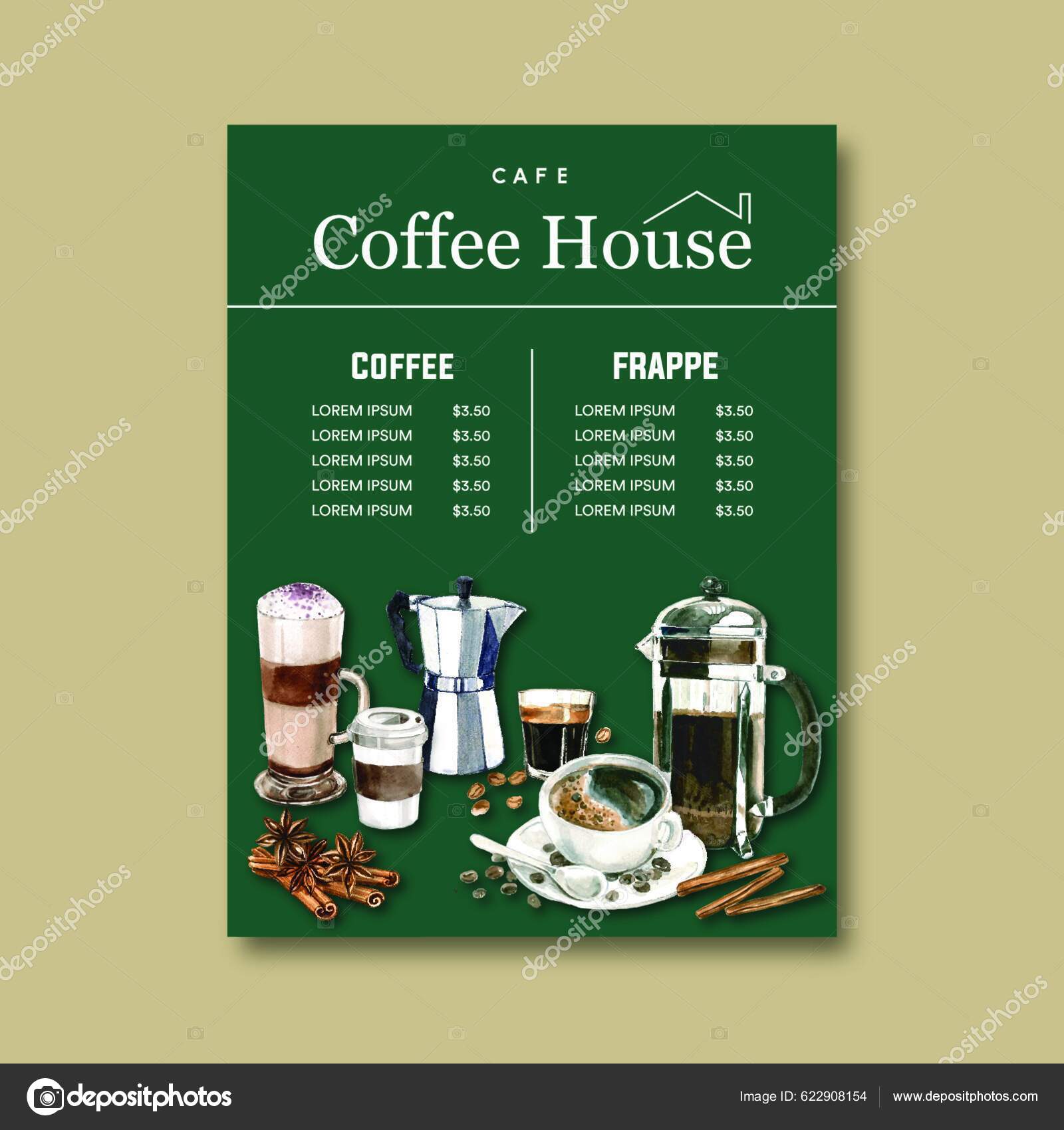 Coffee House Menu Americano Cappuccino Espresso Menu Infographic
