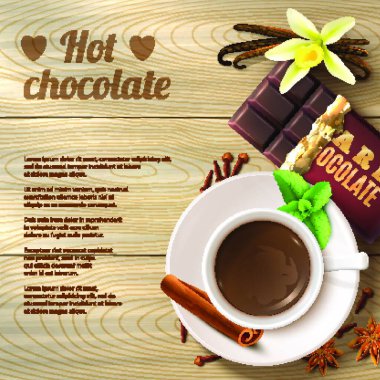 Sıcak Çikolata Arkaplanı, renkli vektör illüstrasyonu