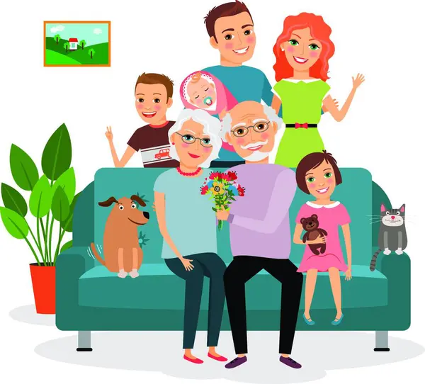 沙发上的家庭插图 — 图库矢量图片