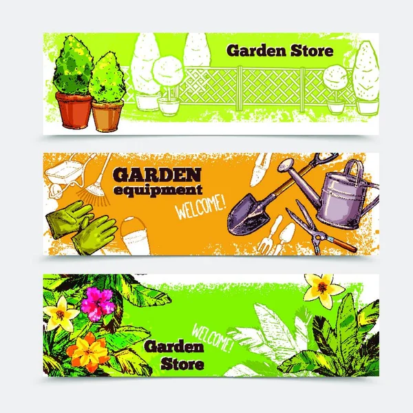Garden Banner Set Vector Illustration — Stock Vector