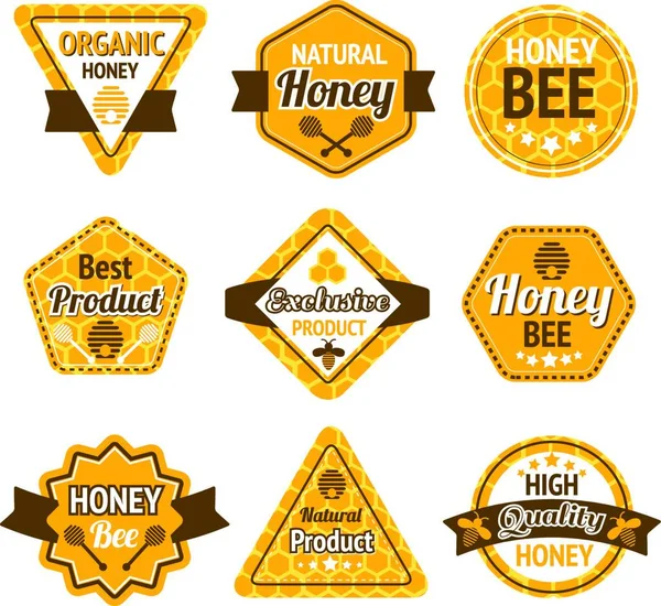 蜂蜜标签集矢量插图 — 图库矢量图片