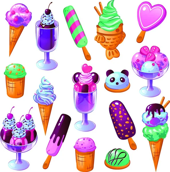 Set Ice Cream Icon Vector Illustration — Stock Vector