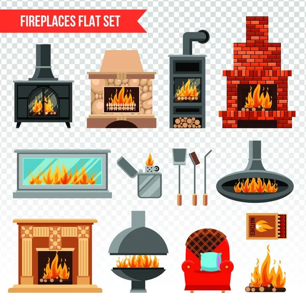 Fireplaces Transparent Set 矢量说明 — 图库矢量图片