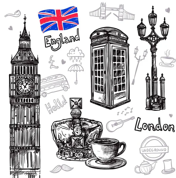 London Sketch Set Vector Illustration — Stock Vector
