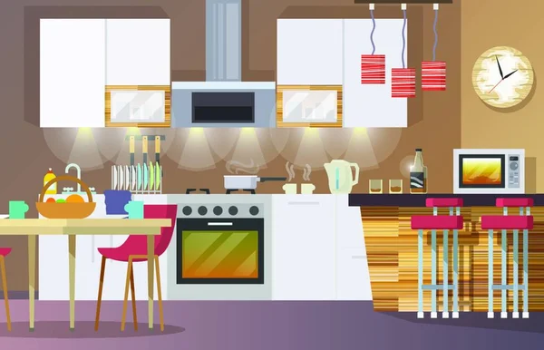 Küche Interieur Flache Vektor Illustration — Stockvektor