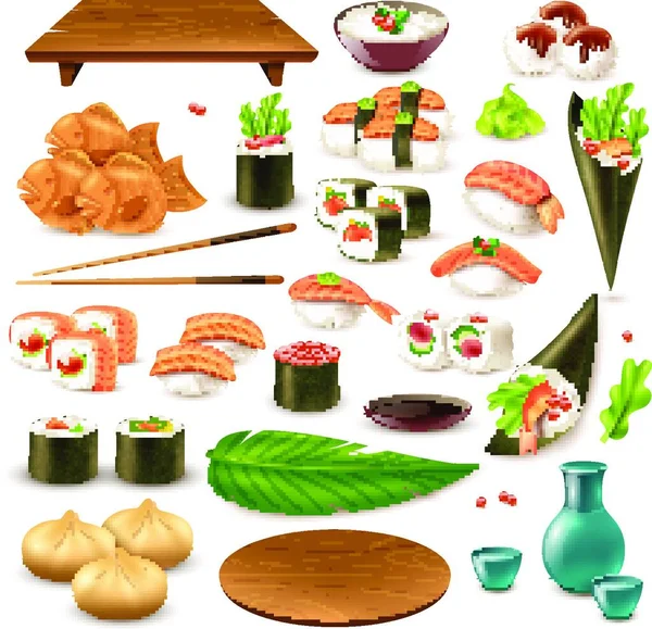 Set Alimentaire Japonais Illustration Vectorielle — Image vectorielle