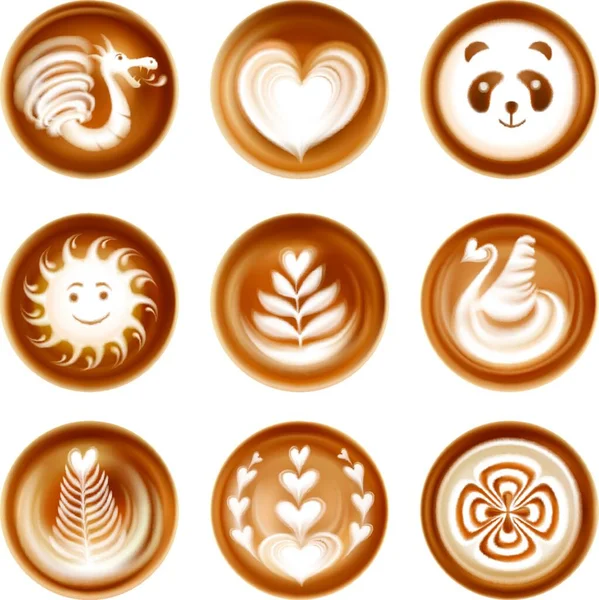 Latte Sanat Seti Vektör Illüstrasyonu — Stok Vektör