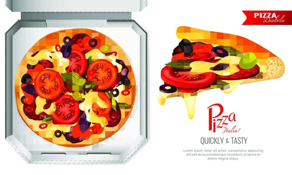Pizza Box Σύνθεση Διάνυσμα Εικονογράφηση — Διανυσματικό Αρχείο