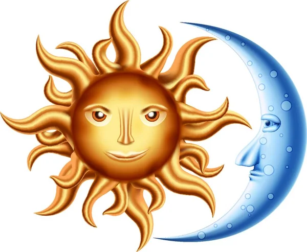 Vektor Illustration Von Mond Und Sonne — Stockvektor