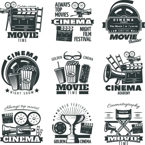 Emblemas Cine Monocromo Ilustración Vectorial — Vector de stock
