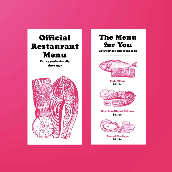 Menu Template Seafood Concept Design Advertise Marketing Vector Illustration — Stockvektor