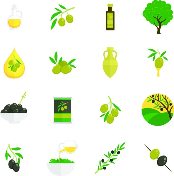 Olives Icons Flat Vector Illustration — Stock Vector